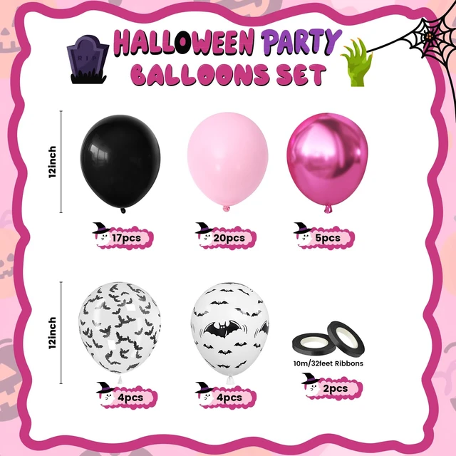 Alt view image 2 of 7 - Halloween Balloons, 50 Pcs Pink Black Spooky Birthday Party Decorations | 12 Inch Bat Printed Confetti Balloons Metallic Pastel Pink Black for Girls Halloween Night BOO Trick or Treat Party Decor