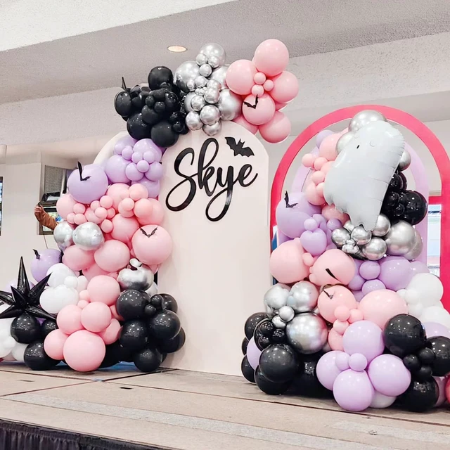 Alt view image 3 of 7 - Halloween Balloon Garland Arch Kit Purple Pink Halloween Baby Shower Ballon | Girl Pastel Pink Orange Halloween Ghost Mylar Foil Balloons Set 3D Bat for Happy Halloween spooky one Birthday Decorations