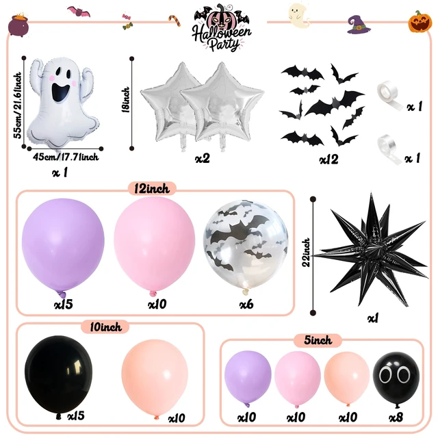 Alt view image 2 of 7 - Halloween Balloon Garland Arch Kit Purple Pink Halloween Baby Shower Ballon | Girl Pastel Pink Orange Halloween Ghost Mylar Foil Balloons Set 3D Bat for Happy Halloween spooky one Birthday Decorations