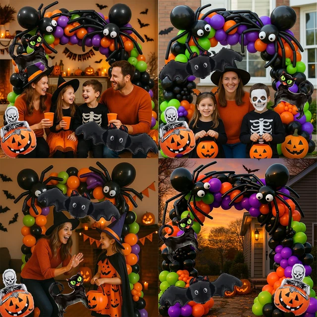 Alt view image 2 of 7 - 173pcs Halloween Balloon Garland Arch kit with Black Orange Green Purple Balloons Spider Balloons Halloween Foil Balloons for Haloween Theme Party Background Classroom Decorations