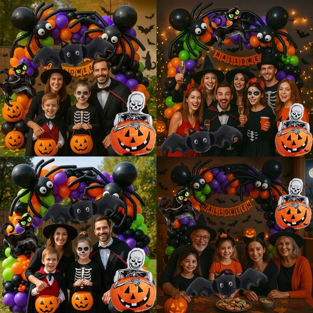 Alt view image 3 of 7 - 173pcs Halloween Balloon Garland Arch kit with Black Orange Green Purple Balloons Spider Balloons Halloween Foil Balloons for Haloween Theme Party Background Classroom Decorations
