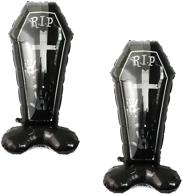 Main image of Tombstone Balloons Halloween Coffin Balloons Tombstone Shape Aluminum Foil Balloon for Halloween Theme Party Spooky Party Decorations Supplies 2Pack