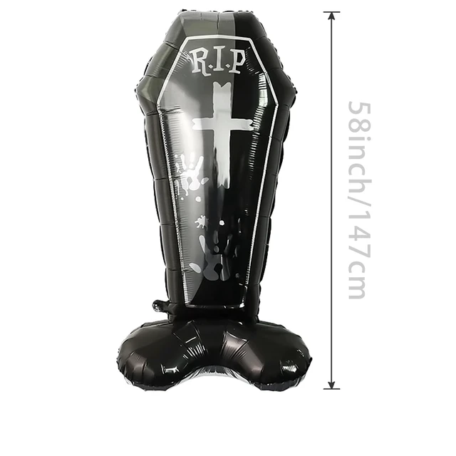 Alt view image 2 of 4 - Tombstone Balloons Halloween Coffin Balloons Tombstone Shape Aluminum Foil Balloon for Halloween Theme Party Spooky Party Decorations Supplies 2Pack