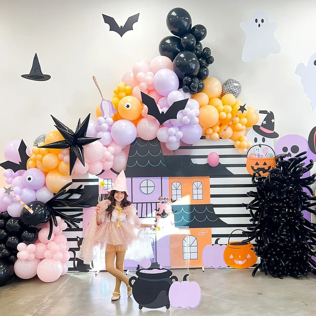 Alt view image 4 of 7 - Halloween Balloon Pastel Halloween Pink Black Purple Balloons Spooky One | Pink Halloween Balloon 3D Bat Stickers Bat Balloon for Girls Night Cute Ghost Spooky One Scary Birthday Baby Shower Party