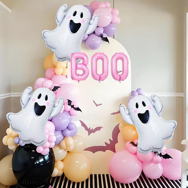 Alt view image 4 of 7 - Halloween Party Decorations Balloons - Pink Boo Balloons Spooky Foil Balloon for Halloween Birthday Party Decorations - Halloweens Party Supplies