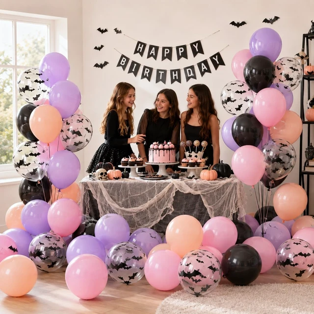 Alt view image 6 of 7 - Halloween Balloon Pastel Halloween Pink Black Purple Balloons Spooky One | Pink Halloween Balloon 3D Bat Stickers Bat Balloon for Girls Night Cute Ghost Spooky One Scary Birthday Baby Shower Party