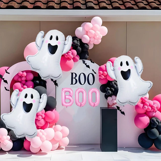 Alt view image 5 of 7 - Halloween Party Decorations Balloons - Pink Boo Balloons Spooky Foil Balloon for Halloween Birthday Party Decorations - Halloweens Party Supplies