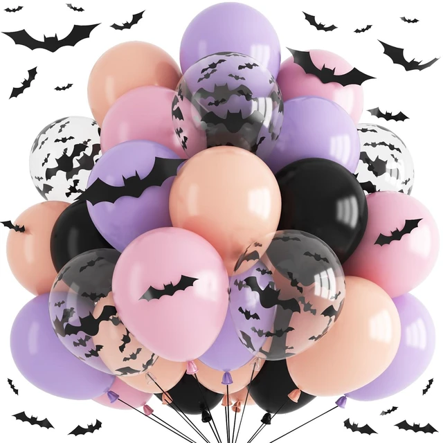 Main image of Halloween Balloon Pastel Halloween Pink Black Purple Balloons Spooky One | Pink Halloween Balloon 3D Bat Stickers Bat Balloon for Girls Night Cute Ghost Spooky One Scary Birthday Baby Shower Party
