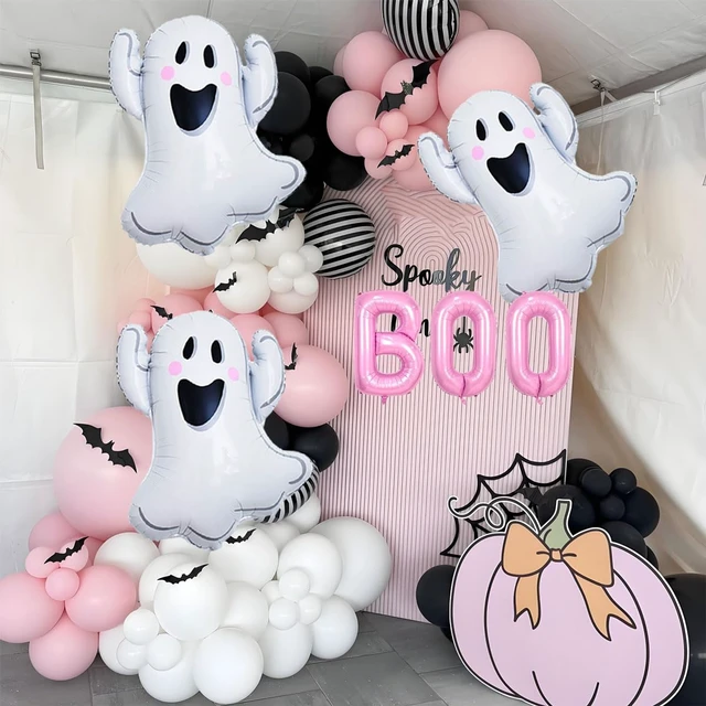 Alt view image 3 of 7 - Halloween Party Decorations Balloons - Pink Boo Balloons Spooky Foil Balloon for Halloween Birthday Party Decorations - Halloweens Party Supplies