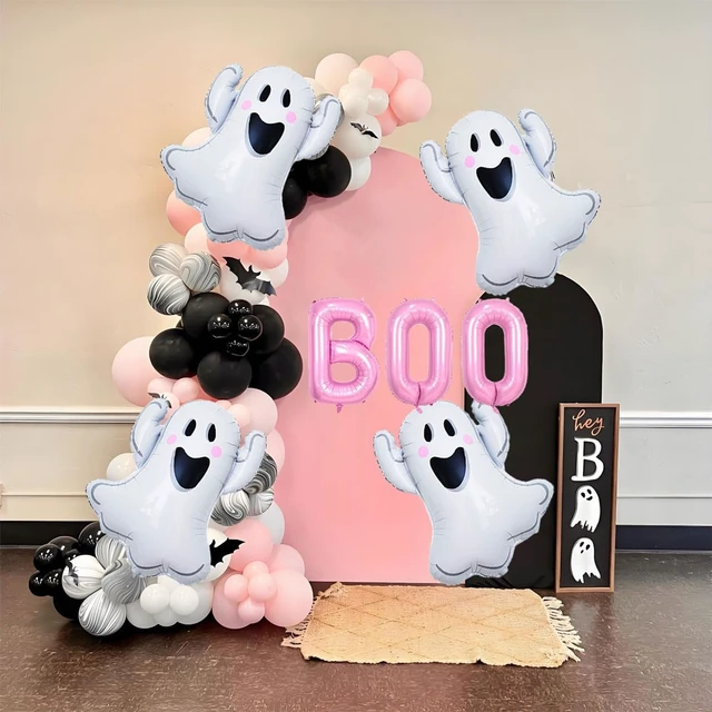 Alt view image 2 of 7 - Halloween Party Decorations Balloons - Pink Boo Balloons Spooky Foil Balloon for Halloween Birthday Party Decorations - Halloweens Party Supplies
