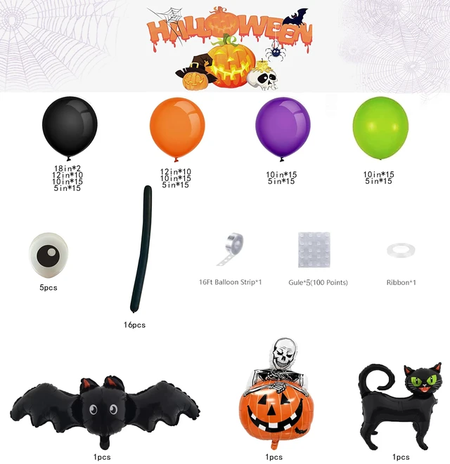 Alt view image 4 of 7 - 173pcs Halloween Balloon Garland Arch kit with Black Orange Green Purple Balloons Spider Balloons Halloween Foil Balloons for Haloween Theme Party Background Classroom Decorations