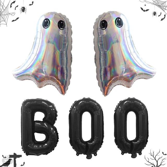 Main image of Halloween Foil Balloons Kit, Black Boo Mylar Balloons and 2 Pcs Laser Silver Ghost Foil Balloons Set for Kids Horror Spooky Halloween Night Party Decorations Supplies