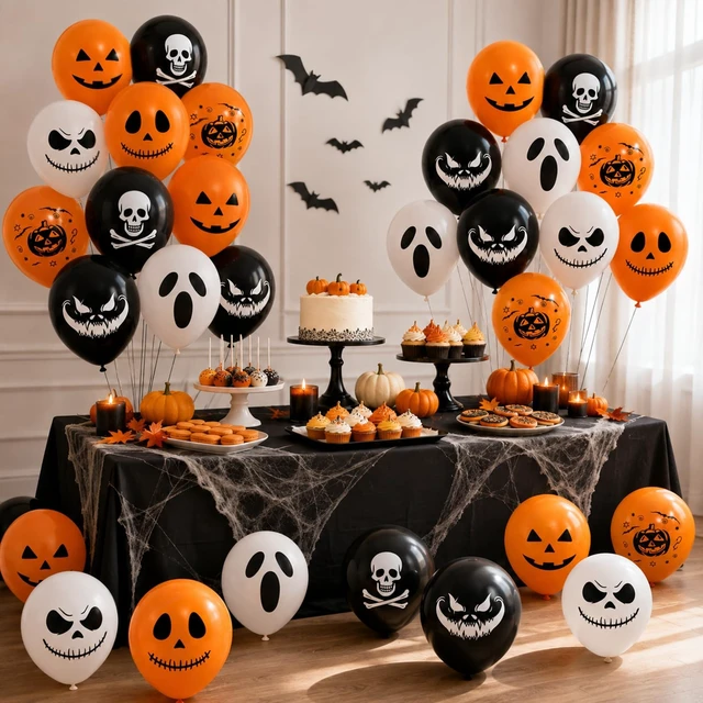 Alt view image 3 of 7 - Halloween Black Orange Balloons Spooky Ghost Birthday Party Decorations | 12 Inch Ghost Pumpkin Skull Halloween Scream Printed Latex Balloons for Scary Horror Halloween Birthday Party Decorations