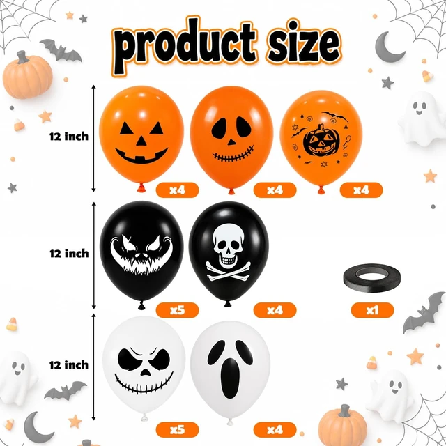 Alt view image 2 of 7 - Halloween Black Orange Balloons Spooky Ghost Birthday Party Decorations | 12 Inch Ghost Pumpkin Skull Halloween Scream Printed Latex Balloons for Scary Horror Halloween Birthday Party Decorations