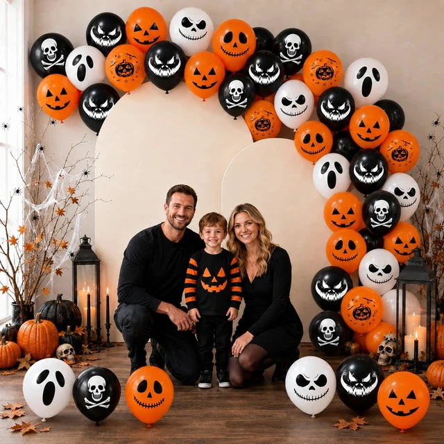 Alt view image 4 of 7 - Halloween Black Orange Balloons Spooky Ghost Birthday Party Decorations | 12 Inch Ghost Pumpkin Skull Halloween Scream Printed Latex Balloons for Scary Horror Halloween Birthday Party Decorations