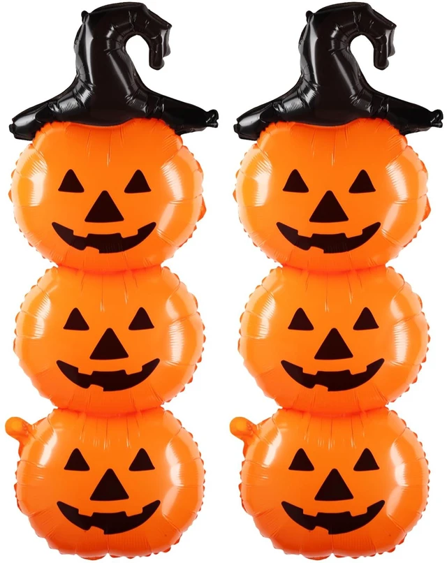 Main image of 2 Pcs Scary Halloween Balloons Decorations Set, 31.5 Inch | Foil Halloween Pumpkin Balloons, Holiday Birthday Party Supplies, Orange