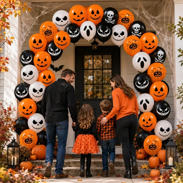 Alt view image 5 of 7 - Halloween Black Orange Balloons Spooky Ghost Birthday Party Decorations | 12 Inch Ghost Pumpkin Skull Halloween Scream Printed Latex Balloons for Scary Horror Halloween Birthday Party Decorations