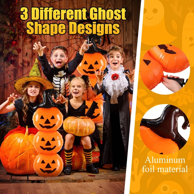 Alt view image 3 of 7 - 2 Pcs Scary Halloween Balloons Decorations Set, 31.5 Inch | Foil Halloween Pumpkin Balloons, Holiday Birthday Party Supplies, Orange