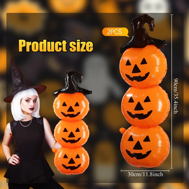 Alt view image 2 of 7 - 2 Pcs Scary Halloween Balloons Decorations Set, 31.5 Inch | Foil Halloween Pumpkin Balloons, Holiday Birthday Party Supplies, Orange