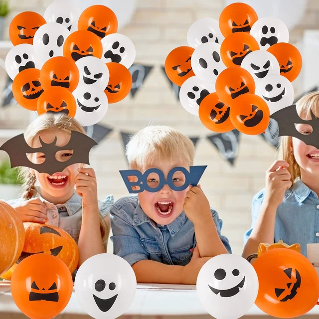 Alt view image 3 of 7 - 100 Pcs 12 Inch Latex Balloons, Pumpkin Balloons in 10 Styles for Halloween Party Decorations