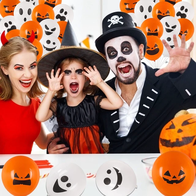 Alt view image 4 of 7 - 100 Pcs 12 Inch Latex Balloons, Pumpkin Balloons in 10 Styles for Halloween Party Decorations