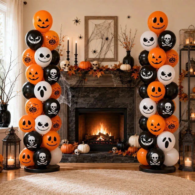 Alt view image 6 of 7 - Halloween Black Orange Balloons Spooky Ghost Birthday Party Decorations | 12 Inch Ghost Pumpkin Skull Halloween Scream Printed Latex Balloons for Scary Horror Halloween Birthday Party Decorations