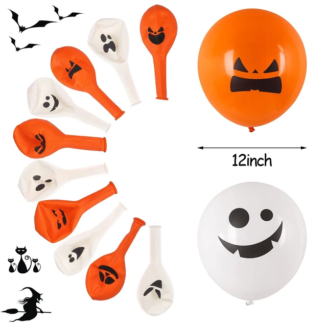 Alt view image 2 of 7 - 100 Pcs 12 Inch Latex Balloons, Pumpkin Balloons in 10 Styles for Halloween Party Decorations