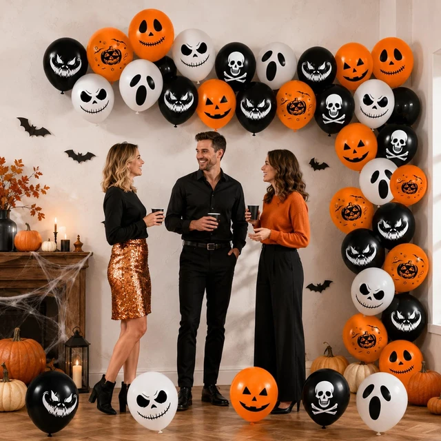 Alt view image 7 of 7 - Halloween Black Orange Balloons Spooky Ghost Birthday Party Decorations | 12 Inch Ghost Pumpkin Skull Halloween Scream Printed Latex Balloons for Scary Horror Halloween Birthday Party Decorations