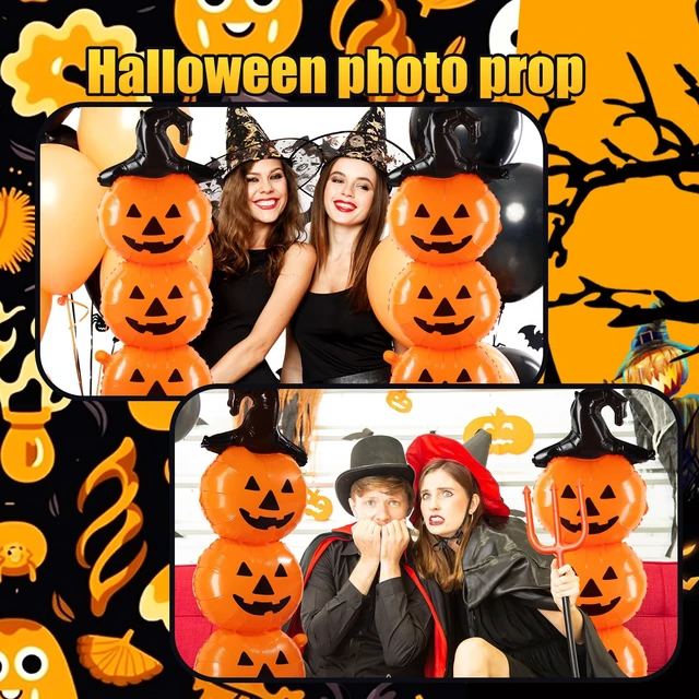 Alt view image 5 of 7 - 2 Pcs Scary Halloween Balloons Decorations Set, 31.5 Inch | Foil Halloween Pumpkin Balloons, Holiday Birthday Party Supplies, Orange