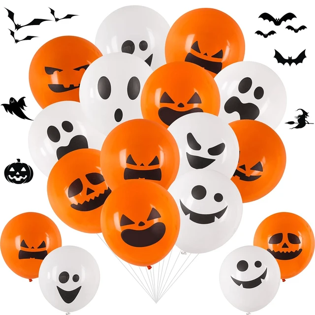Alt view image 7 of 7 - 100 Pcs 12 Inch Latex Balloons, Pumpkin Balloons in 10 Styles for Halloween Party Decorations