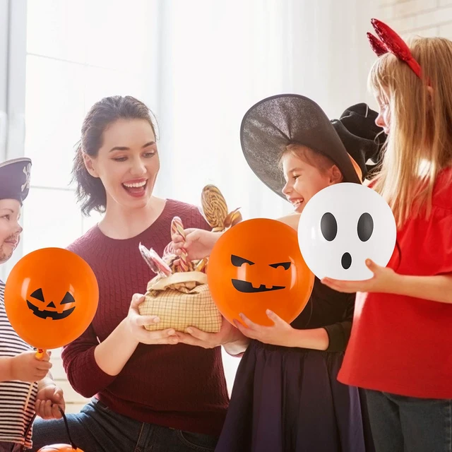 Alt view image 5 of 7 - 100 Pcs 12 Inch Latex Balloons, Pumpkin Balloons in 10 Styles for Halloween Party Decorations