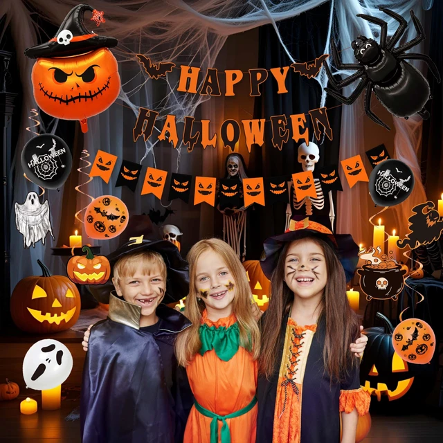 Alt view image 6 of 7 - 54-Piece Halloween Party Decorations Complete Foil Decor Kit | Durable latex and premium cardstock setup creates a creepy photo backdrop for halloween, featuring tear-resistant parts.