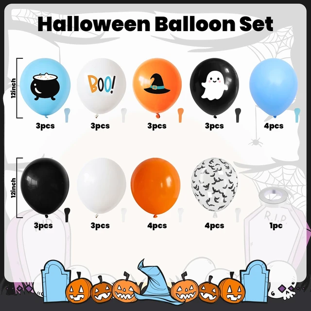 Alt view image 2 of 7 - Halloween Balloons,12 Inch Blue Black and Orange Balloons with Boo,Ghost,Hat,Bat Design for Halloween Baby Shower Birthday Wedding Engagement Gender Reveal Party Decorations