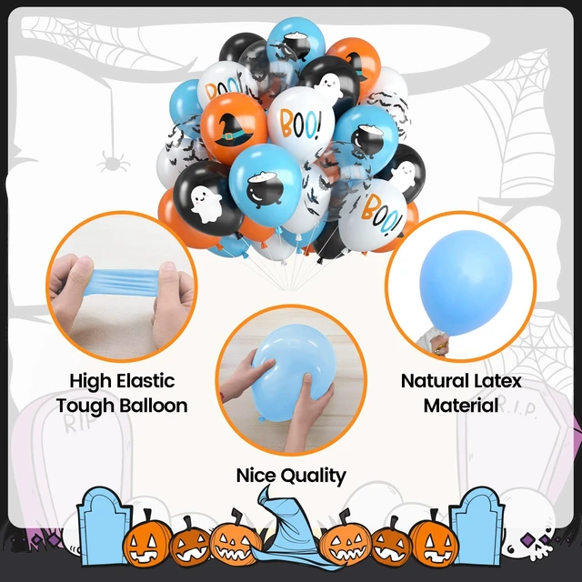 Alt view image 3 of 7 - Halloween Balloons,12 Inch Blue Black and Orange Balloons with Boo,Ghost,Hat,Bat Design for Halloween Baby Shower Birthday Wedding Engagement Gender Reveal Party Decorations