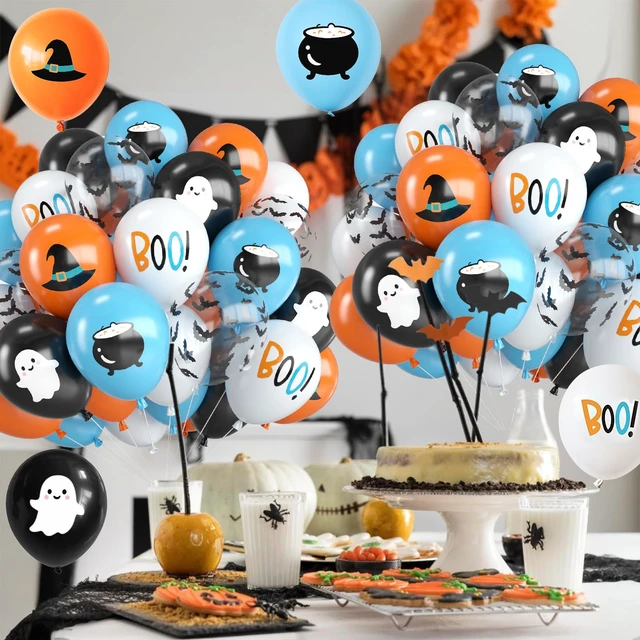 Alt view image 5 of 7 - Halloween Balloons,12 Inch Blue Black and Orange Balloons with Boo,Ghost,Hat,Bat Design for Halloween Baby Shower Birthday Wedding Engagement Gender Reveal Party Decorations