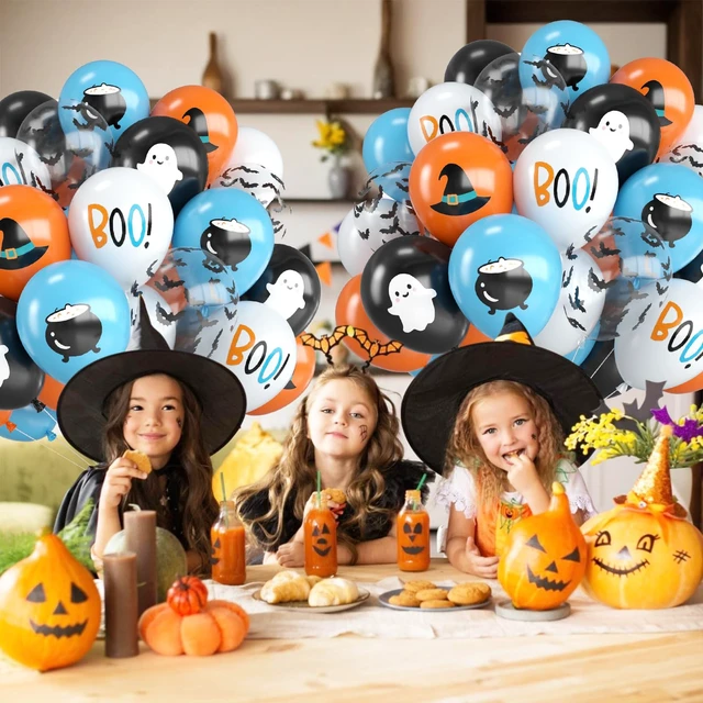 Alt view image 6 of 7 - Halloween Balloons,12 Inch Blue Black and Orange Balloons with Boo,Ghost,Hat,Bat Design for Halloween Baby Shower Birthday Wedding Engagement Gender Reveal Party Decorations