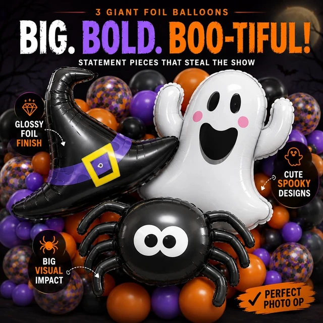 Alt view image 3 of 7 - Halloween Balloon Garland Arch Kit 156PCS for Halloween Party Decorations | Halloween Balloons in Black, Orange and Purple with Ghost, Spider Webs, Witch Hat, Eyeball and Confetti Balloons