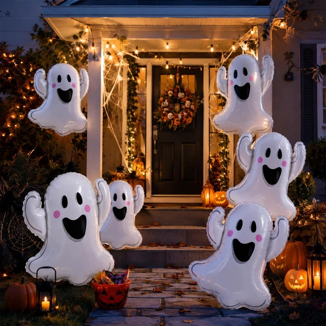 Alt view image 3 of 7 - Halloween Ghost Balloons, 6 Pack 29.5 Inch Halloween Foil Party Balloon | Large White Ghost Mylar Helium Balloon Set for Spooky Scary Happy Halloween Birthday Night Trick or Treat Party Decorations