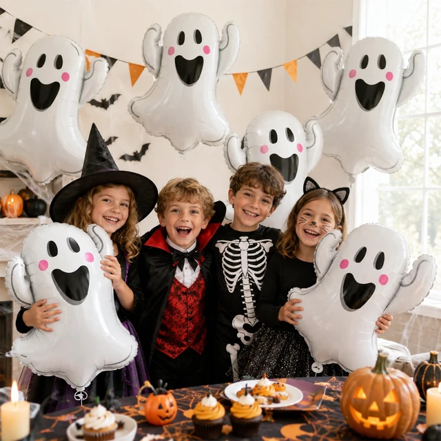 Alt view image 2 of 7 - Halloween Ghost Balloons, 6 Pack 29.5 Inch Halloween Foil Party Balloon | Large White Ghost Mylar Helium Balloon Set for Spooky Scary Happy Halloween Birthday Night Trick or Treat Party Decorations