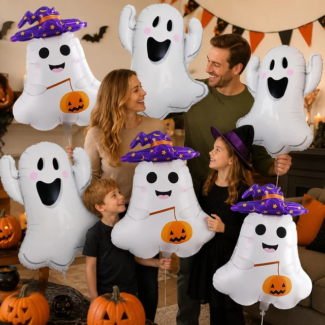 Alt view image 3 of 7 - 6 PCS Halloween Ghost Balloons Cute White Ghost Foil Balloons for Halloween Themed Party Decorations