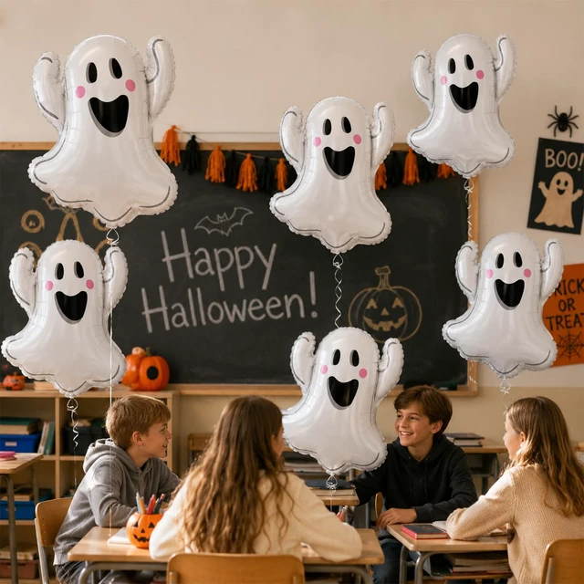 Alt view image 5 of 7 - Halloween Ghost Balloons, 6 Pack 29.5 Inch Halloween Foil Party Balloon | Large White Ghost Mylar Helium Balloon Set for Spooky Scary Happy Halloween Birthday Night Trick or Treat Party Decorations