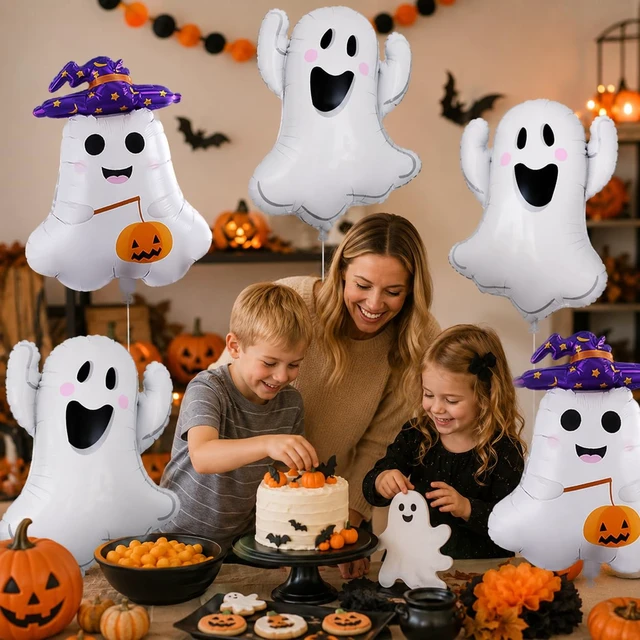 Alt view image 4 of 7 - 6 PCS Halloween Ghost Balloons Cute White Ghost Foil Balloons for Halloween Themed Party Decorations