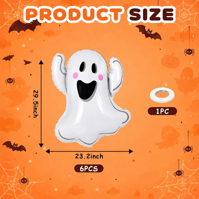 Alt view image 4 of 7 - Halloween Ghost Balloons, 6 Pack 29.5 Inch Halloween Foil Party Balloon | Large White Ghost Mylar Helium Balloon Set for Spooky Scary Happy Halloween Birthday Night Trick or Treat Party Decorations