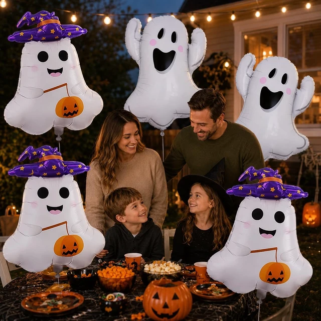 Alt view image 6 of 7 - 6 PCS Halloween Ghost Balloons Cute White Ghost Foil Balloons for Halloween Themed Party Decorations