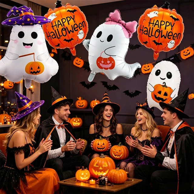 Alt view image 3 of 7 - 8PCS Halloween Party Balloons Pumpkin Balloons Ghosts Foil Balloon for Halloween Party Decorations