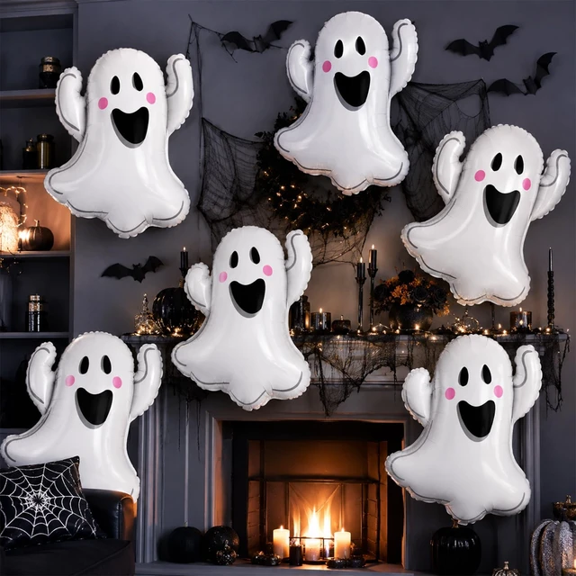 Alt view image 6 of 7 - Halloween Ghost Balloons, 6 Pack 29.5 Inch Halloween Foil Party Balloon | Large White Ghost Mylar Helium Balloon Set for Spooky Scary Happy Halloween Birthday Night Trick or Treat Party Decorations