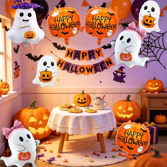 Alt view image 4 of 7 - 8PCS Halloween Party Balloons Pumpkin Balloons Ghosts Foil Balloon for Halloween Party Decorations