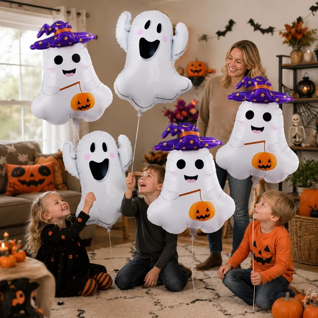 Alt view image 5 of 7 - 6 PCS Halloween Ghost Balloons Cute White Ghost Foil Balloons for Halloween Themed Party Decorations