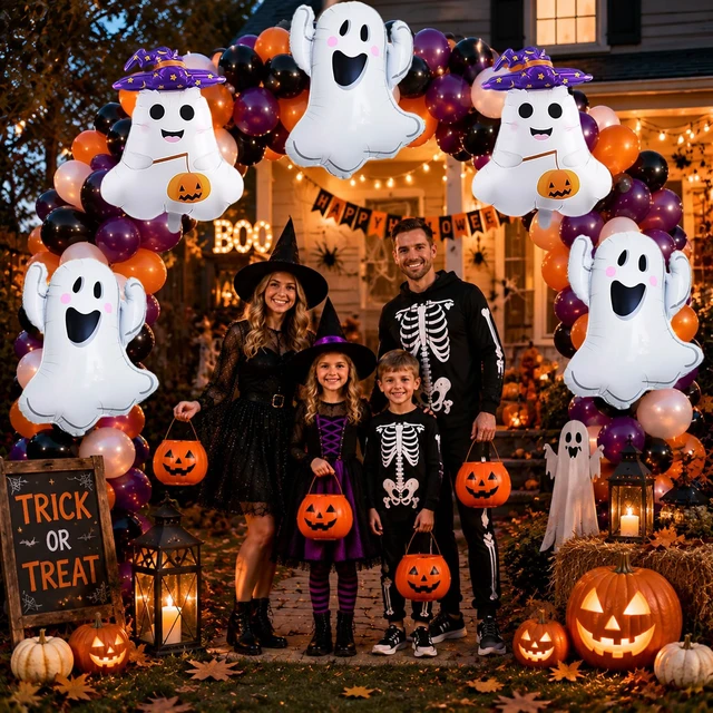 Alt view image 7 of 7 - 6 PCS Halloween Ghost Balloons Cute White Ghost Foil Balloons for Halloween Themed Party Decorations