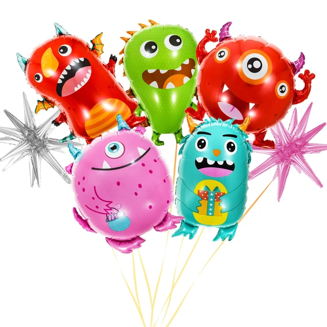 Alt view image 6 of 6 - Monster Party Balloons Decorations 2pcs Foil Stars Balloon and 5pcs Aluminum Monster Theme Balloon Set Decor Supplies for Kids Birthday Halloween Christmas Party